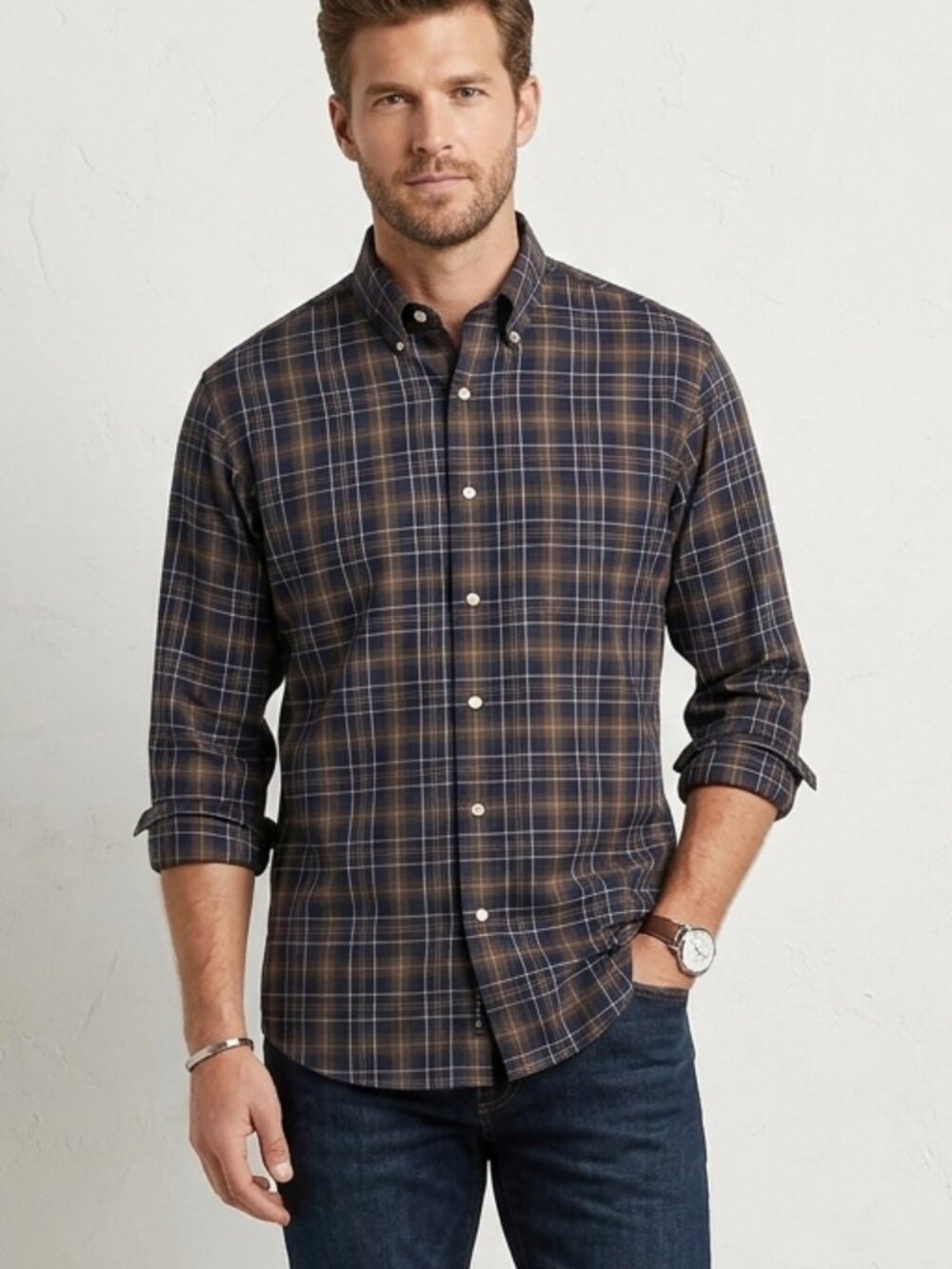 Jos. A. Bank Mens Plaid Long Sleeve Button Down Dress Shirt Size L